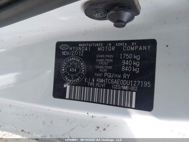 12704981 :رقم المزاد ، KMHTC6AE0DU127195 vin ، 2013 Hyundai Veloster Turbo مزاد بيع