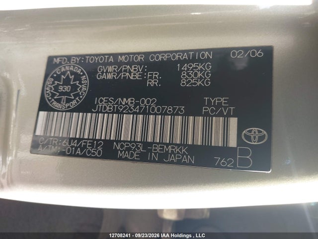 12708241 :رقم المزاد ، JTDBT923471007873 vin ، 2007 Toyota Yaris مزاد بيع