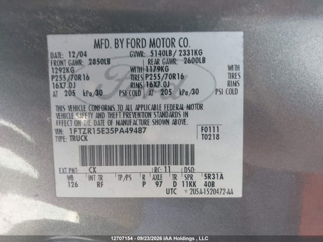 2005 Ford Ranger Fx4 Level Ii/fx4 Off-road მანქანა იყიდება აუქციონზე, vin: 1FTZR15E35PA49487, აუქციონის ნომერი: 12707154