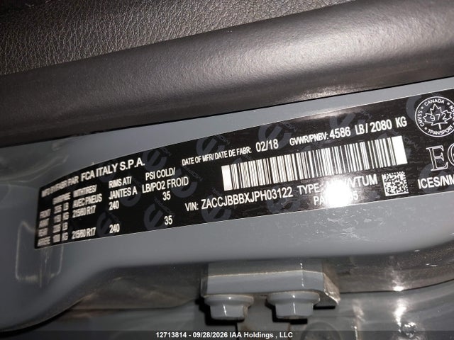 2018 Jeep Renegade North მანქანა იყიდება აუქციონზე, vin: ZACCJBBBXJPH03122, აუქციონის ნომერი: 12713814