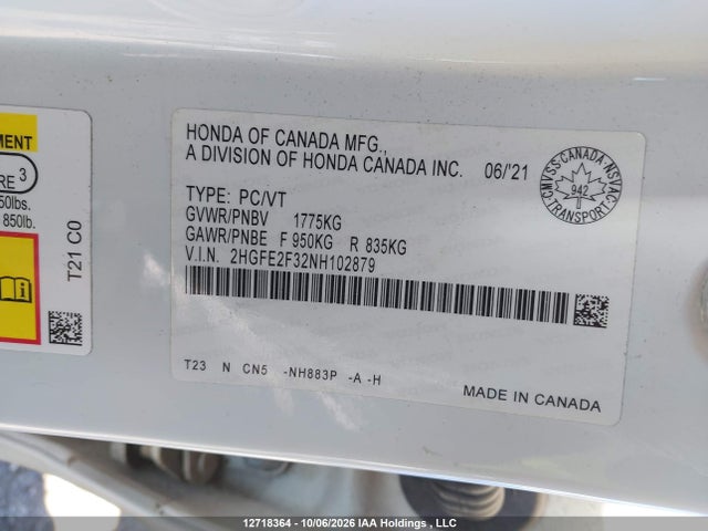 Продаж на аукціоні авто 2022 Honda Civic Ex 4dr, vin: 2HGFE2F32NH102879, номер лоту: 12718364