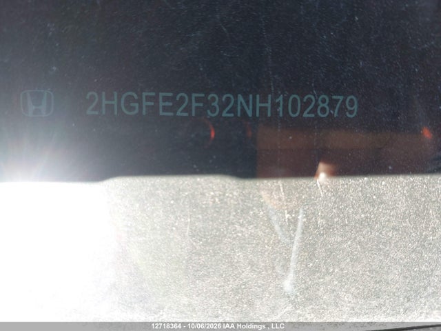 Продаж на аукціоні авто 2022 Honda Civic Ex 4dr, vin: 2HGFE2F32NH102879, номер лоту: 12718364