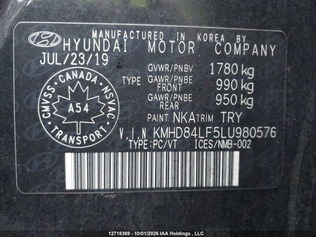 Aukcja sprzedaży 2020 Hyundai Elantra Preferred Auto Ivt, vin: KMHD84LF5LU980576, numer aukcji: 12718369