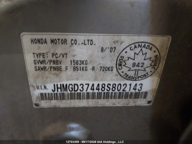Продаж на аукціоні авто 2008 Honda Fit Dx/lx, vin: JHMGD37448S802143, номер лоту: 12703309