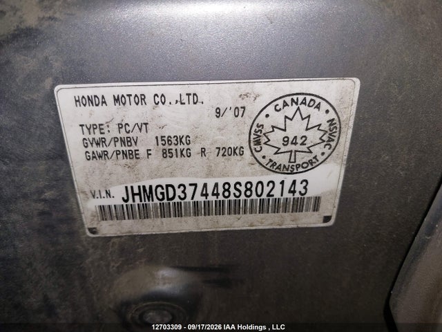 Продаж на аукціоні авто 2008 Honda Fit Dx/lx, vin: JHMGD37448S802143, номер лоту: 12703309