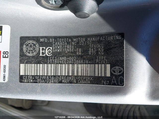 Продажа на аукционе авто 2010 Toyota Corolla Ce, vin: 2T1BU4EE2AC366638, номер лота: 12710205