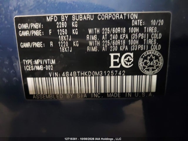 Subaru Outback Outdoor Xt 2021 4S4BTHKD0M3125742 Image 9