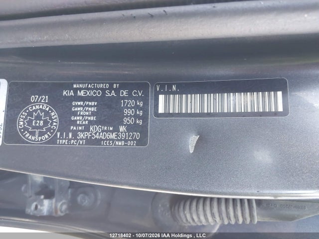 2021 Kia Forte Ex მანქანა იყიდება აუქციონზე, vin: 3KPF54AD6ME391270, აუქციონის ნომერი: 12718402