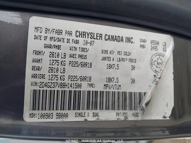 2008 Dodge Magnum Sxt მანქანა იყიდება აუქციონზე, vin: 2D4GZ37V88H141500, აუქციონის ნომერი: 12718421