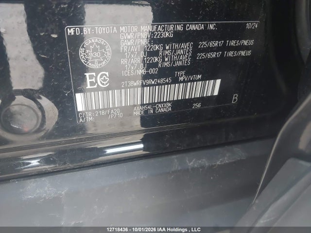 2024 Toyota Rav4 Hybrid Le მანქანა იყიდება აუქციონზე, vin: 2T3BWRFV9RW248545, აუქციონის ნომერი: 12718436