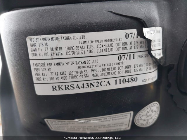 Продажа на аукционе авто 2012 Yamaha Yw50 F, vin: RKRSA43N2CA110480, номер лота: 12718443