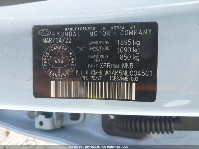 12718454 :رقم المزاد ، KMHLW4AK5NU004561 vin ، 2022 Hyundai Elantra N Dct مزاد بيع