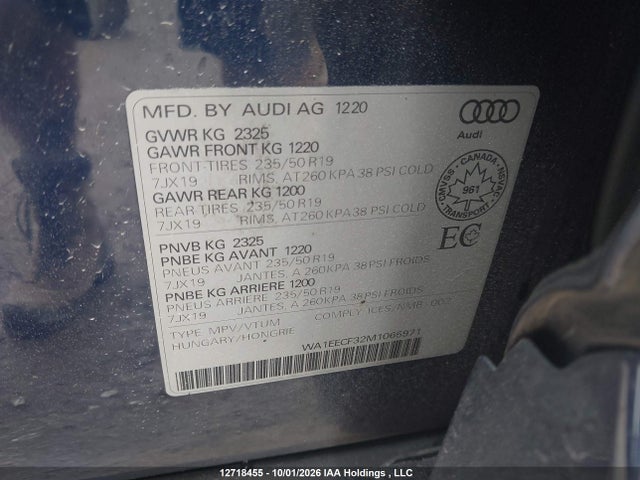 Aukcja sprzedaży 2021 Audi Q3 Premium Plus S Line 45, vin: WA1EECF32M1065971, numer aukcji: 12718455