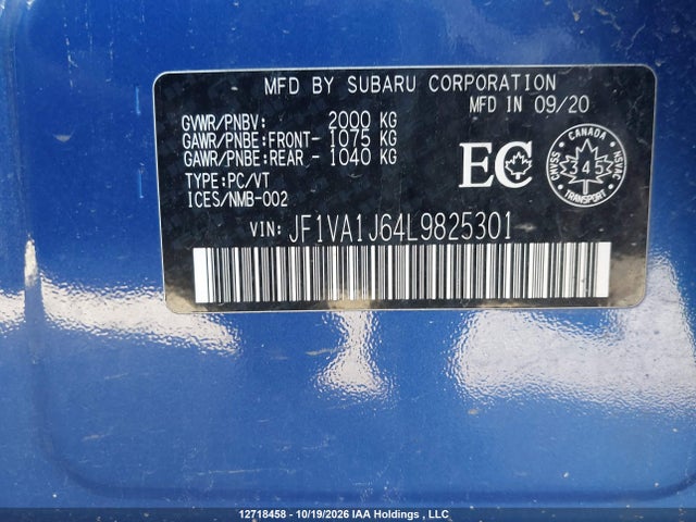 JF1VA1J64L9825301 Subaru Wrx Sport-tech/sport-tech Rs