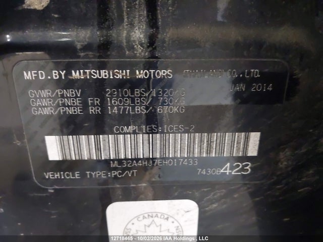 Mitsubishi MIRAGE ES 2014 ML32A4HJ7EH017433 Image 9