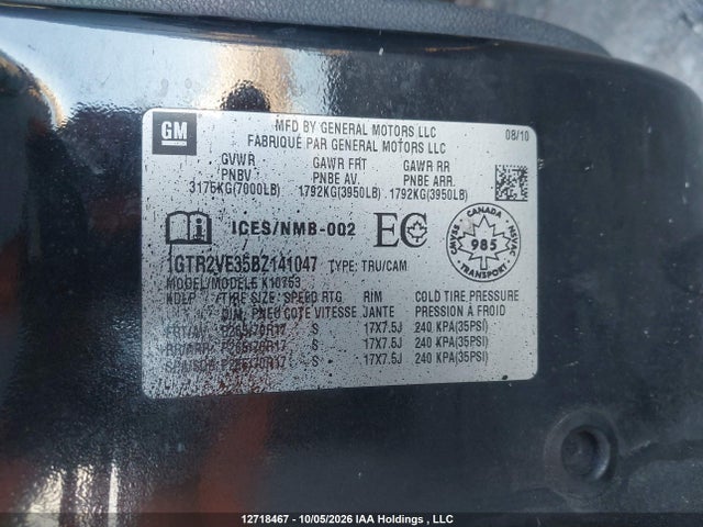 Aukcja sprzedaży 2011 Gmc Sierra K1500 Sle, vin: 1GTR2VE35BZ141047, numer aukcji: 12718467