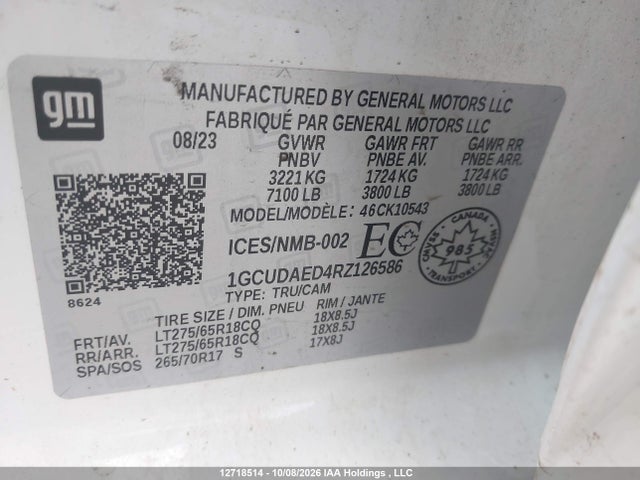 Продаж на аукціоні авто 2024 Chevrolet Silverado 1500 Work Truck, vin: 1GCUDAED4RZ126586, номер лоту: 12718514