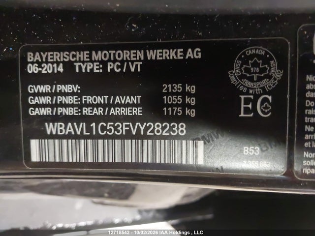 12718542 :رقم المزاد ، WBAVL1C53FVY28238 vin ، 2015 Bmw X1 Xdrive28i مزاد بيع