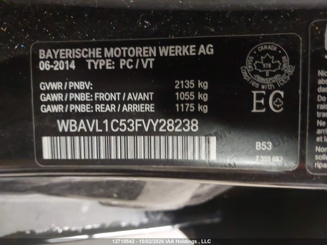12718542 :رقم المزاد ، WBAVL1C53FVY28238 vin ، 2015 Bmw X1 Xdrive28i مزاد بيع
