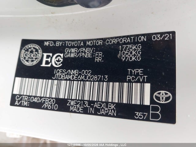 JTDBAMDE6MJ028713 Toyota Corolla