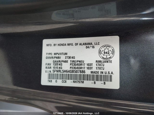 Honda ODYSSEY EXL 2016 5FNRL5H64GB507886 Image 9