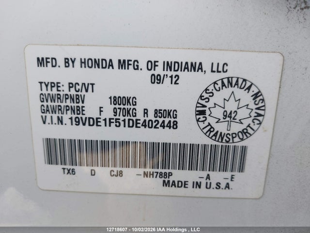 12718607 :رقم المزاد ، 19VDE1F51DE402448 vin ، 2013 Acura Ilx 20 Premium مزاد بيع