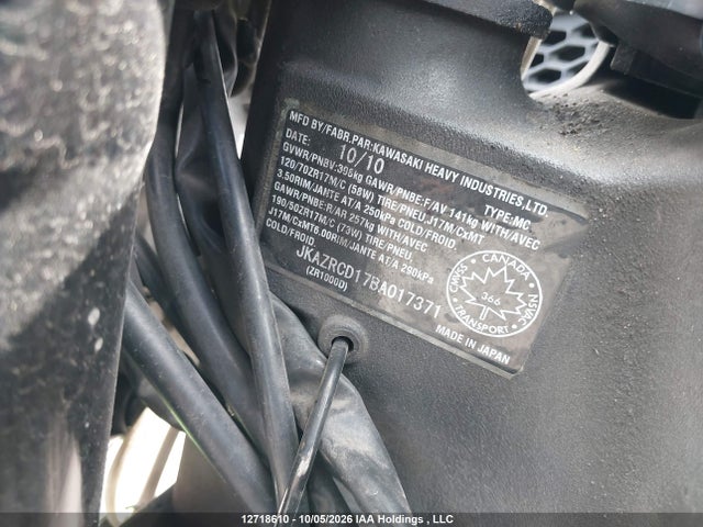 Aukcja sprzedaży 2011 Kawasaki Zr1000 D, vin: JKAZRCD17BA017371, numer aukcji: 12718610