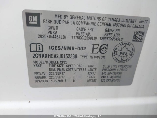 Aukcja sprzedaży 2018 Chevrolet Equinox Ls, vin: 2GNAXHEV2J6162330, numer aukcji: 12718626