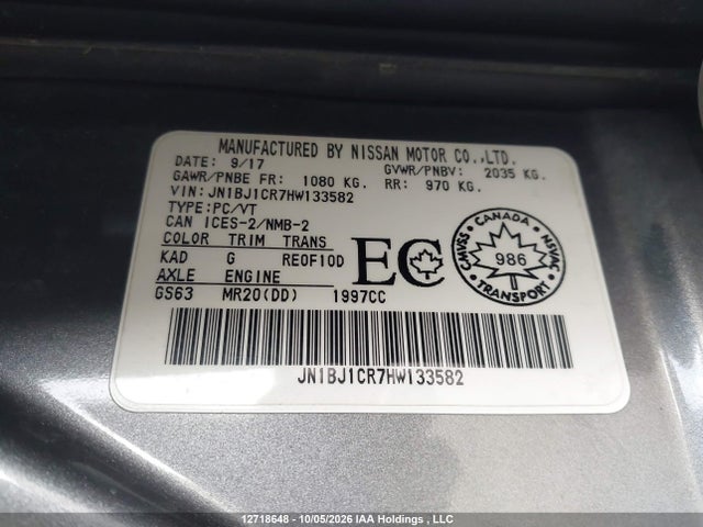 Продаж на аукціоні авто 2017 Nissan Qashqai S/sl/sv, vin: JN1BJ1CR7HW133582, номер лоту: 12718648