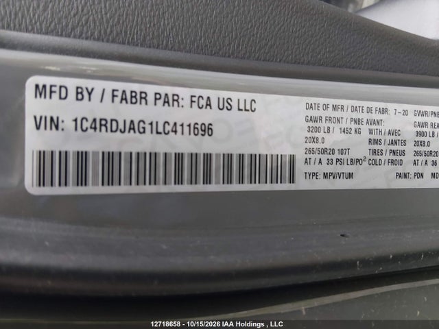 Dodge Durango Sxt 2020 1C4RDJAG1LC411696 Image 19