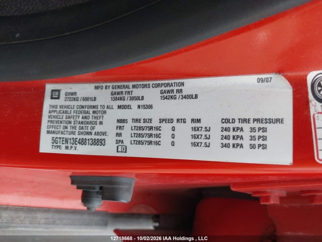 12718668 :رقم المزاد ، 5GTEN13E488138893 vin ، 2008 Hummer H3 مزاد بيع