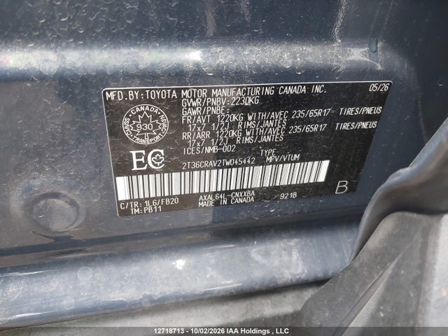 2T36CRAV2TW045442 Toyota Rav4 Le/xle Premium/woodland/se/xse/limited