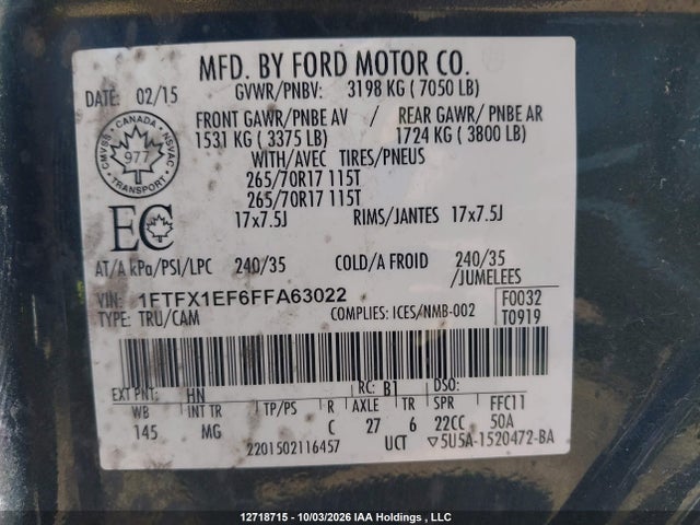 Ford F-150 Xlt 2015 1FTFX1EF6FFA63022 Image 9