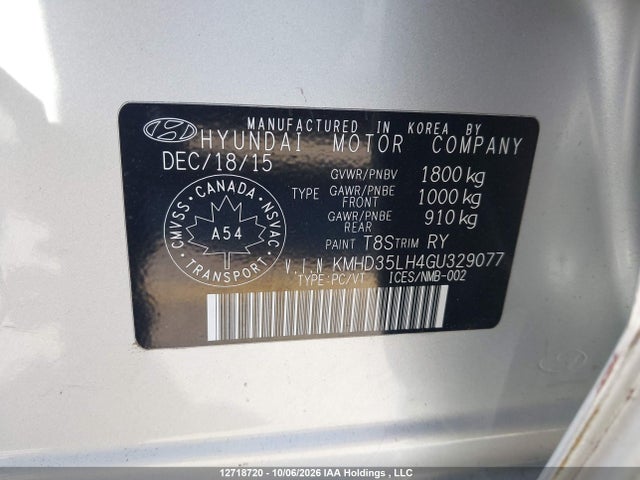 2016 Hyundai Elantra Gt Gls მანქანა იყიდება აუქციონზე, vin: KMHD35LH4GU329077, აუქციონის ნომერი: 12718720