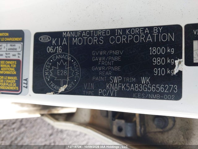 2016 Kia Forte Lx მანქანა იყიდება აუქციონზე, vin: KNAFK5A83G5656273, აუქციონის ნომერი: 12718724
