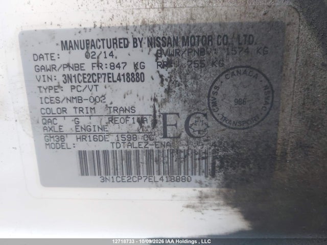 Продаж на аукціоні авто 2014 Nissan Versa Note, vin: 3N1CE2CP7EL418880, номер лоту: 12718733