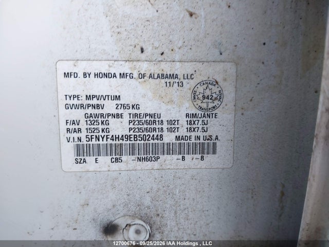 Honda Pilot Ex 2014 5FNYF4H49EB502448 Image 17