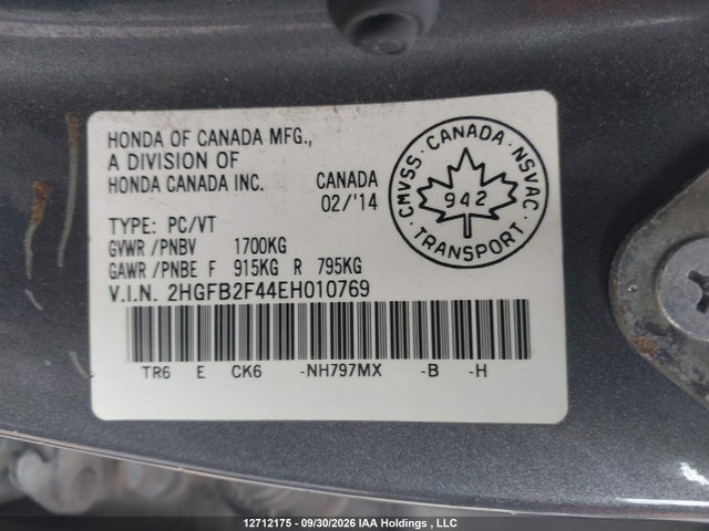 Honda Civic Lx 2014 2HGFB2F44EH010769 Image 19