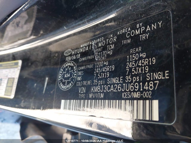Продаж на аукціоні авто 2018 Hyundai Tucson Limited/sport And Eco/se, vin: KM8J3CA26JU691487, номер лоту: 12718771