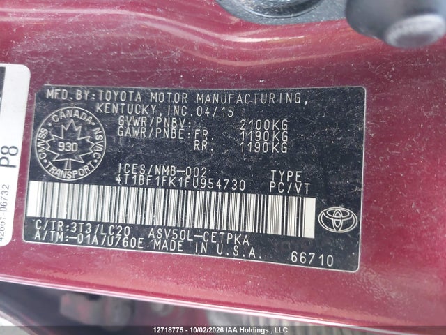 4T1BF1FK1FU954730 Toyota CAMRY XSE