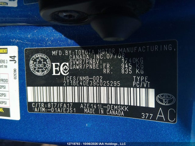 Продажа на аукционе авто 2009 Toyota Corolla, vin: 2T1BE40E39C025295, номер лота: 12718783