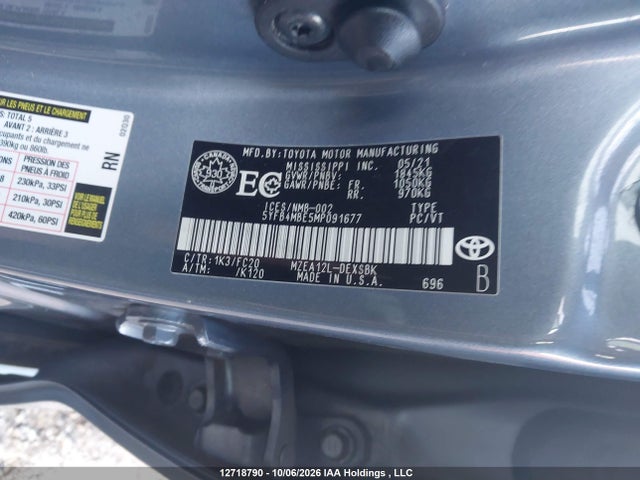 5YFB4MBE5MP091677 Toyota COROLLA SE