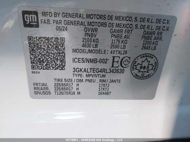 12718801 :رقم المزاد ، 3GKALTEG4RL343630 vin ، 2024 Gmc Terrain Sle مزاد بيع