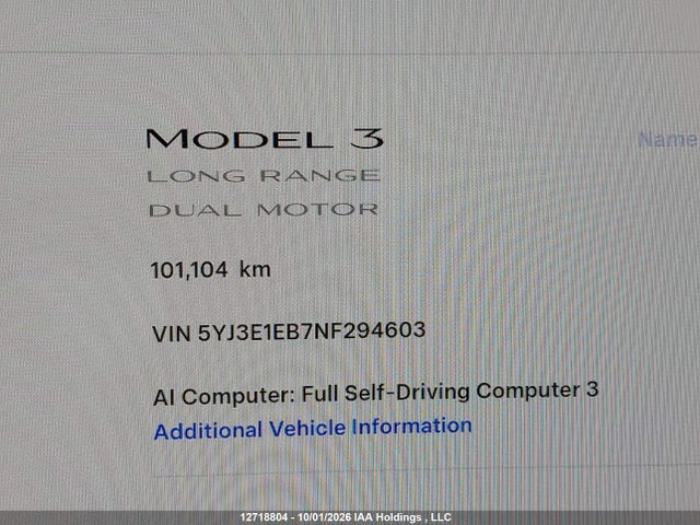Tesla MODEL 3 2022 5YJ3E1EB7NF294603 Image 12