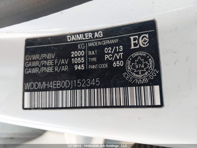 2013 Mercedes-benz B250 მანქანა იყიდება აუქციონზე, vin: WDDMH4EB0DJ152345, აუქციონის ნომერი: 12718812