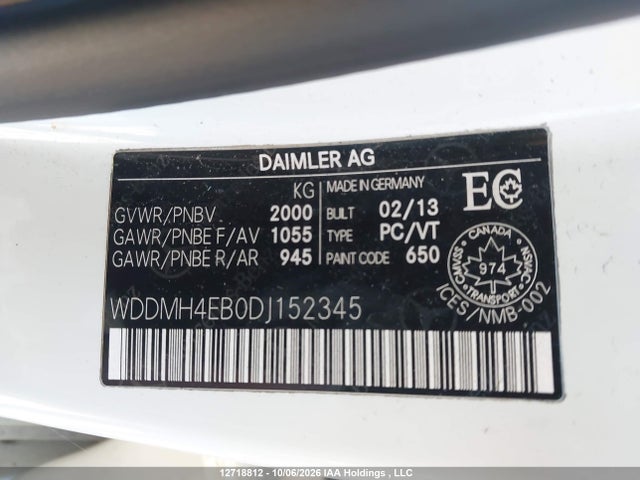 2013 Mercedes-benz B250 მანქანა იყიდება აუქციონზე, vin: WDDMH4EB0DJ152345, აუქციონის ნომერი: 12718812