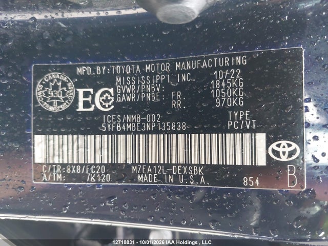 Toyota COROLLA SE 2022 5YFB4MBE3NP135838 Image 9