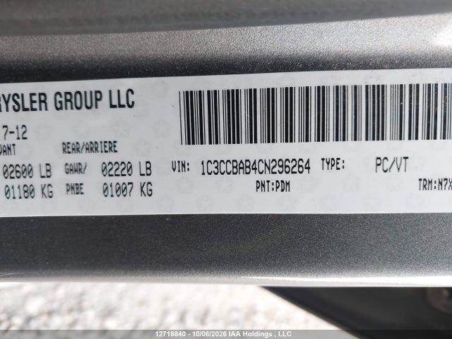 Aukcja sprzedaży 2012 Chrysler 200 Lx, vin: 1C3CCBAB4CN296264, numer aukcji: 12718840