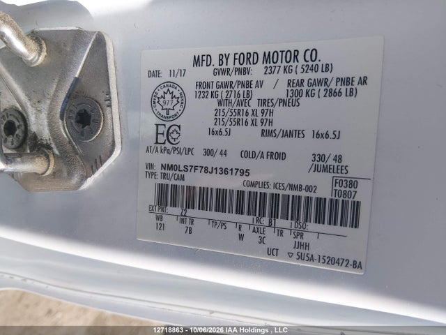 2018 Ford Transit Connect Xlt მანქანა იყიდება აუქციონზე, vin: NM0LS7F78J1361795, აუქციონის ნომერი: 12718863