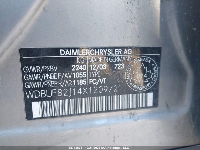 2004 Mercedes-benz E 320 4matic მანქანა იყიდება აუქციონზე, vin: WDBUF82J14X120972, აუქციონის ნომერი: 12718871